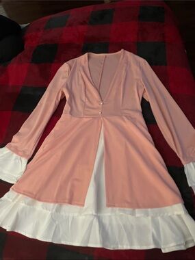 Long Sleeve V-Neck Layered Pink Dress